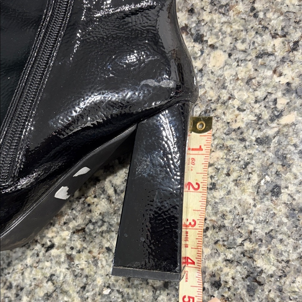 Sleek Black Patent Leather Heeled Boots - Picture 9 of 9
